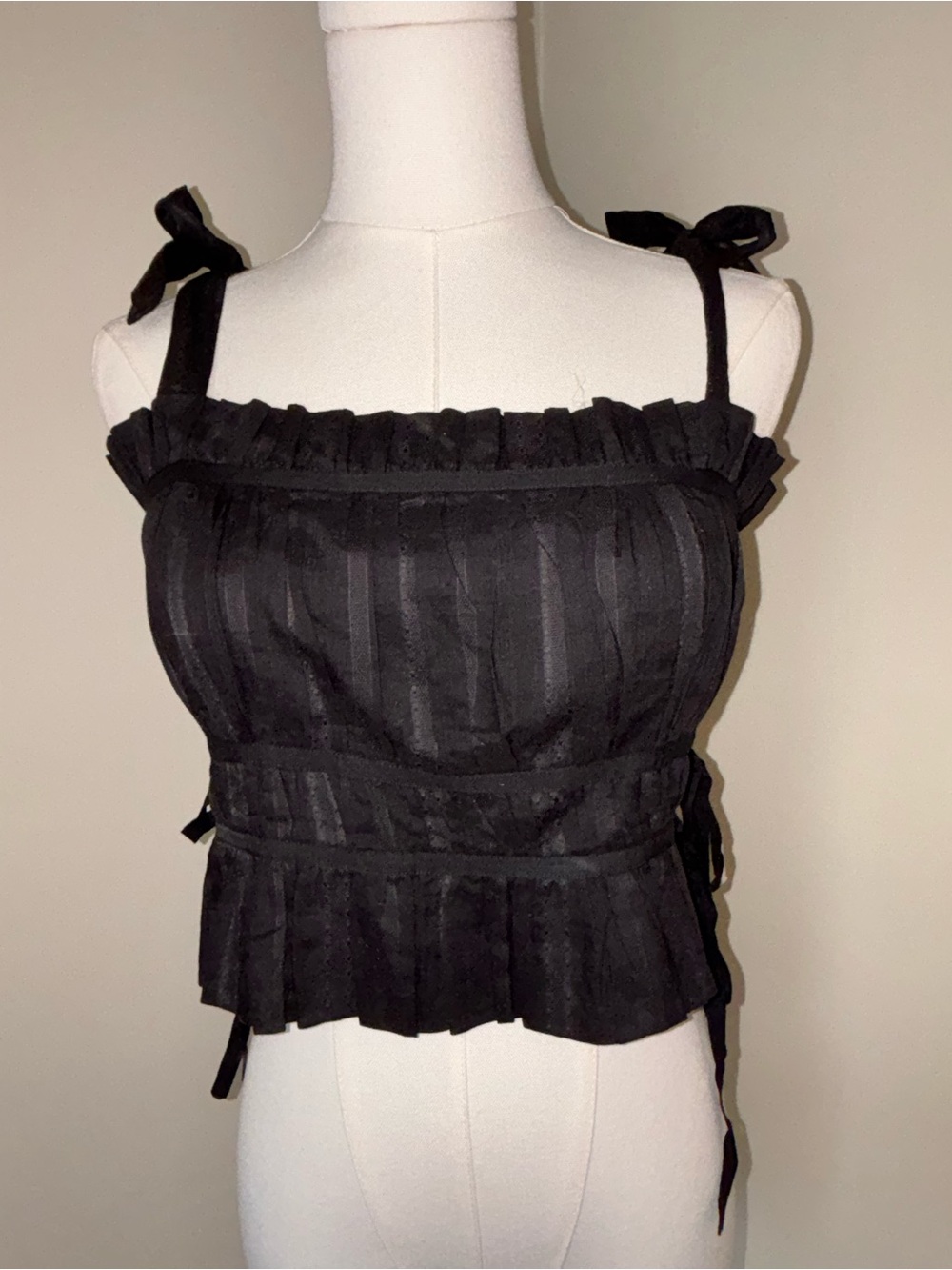 Black Ruffle Tie-Shoulder Peplum Camisole